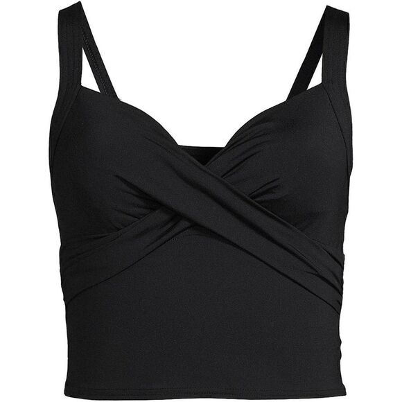 Land’s End Plus Standard Midkini crop V neck wrap bikini top soft cup Black Var - Picture 1 of 6